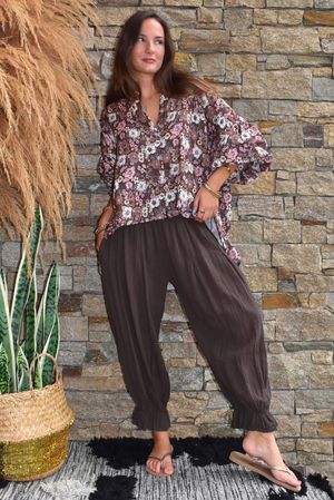 Daughter Of Ibiza Lovechild Balloon Sleeve Shirt Chocolate & Rose 